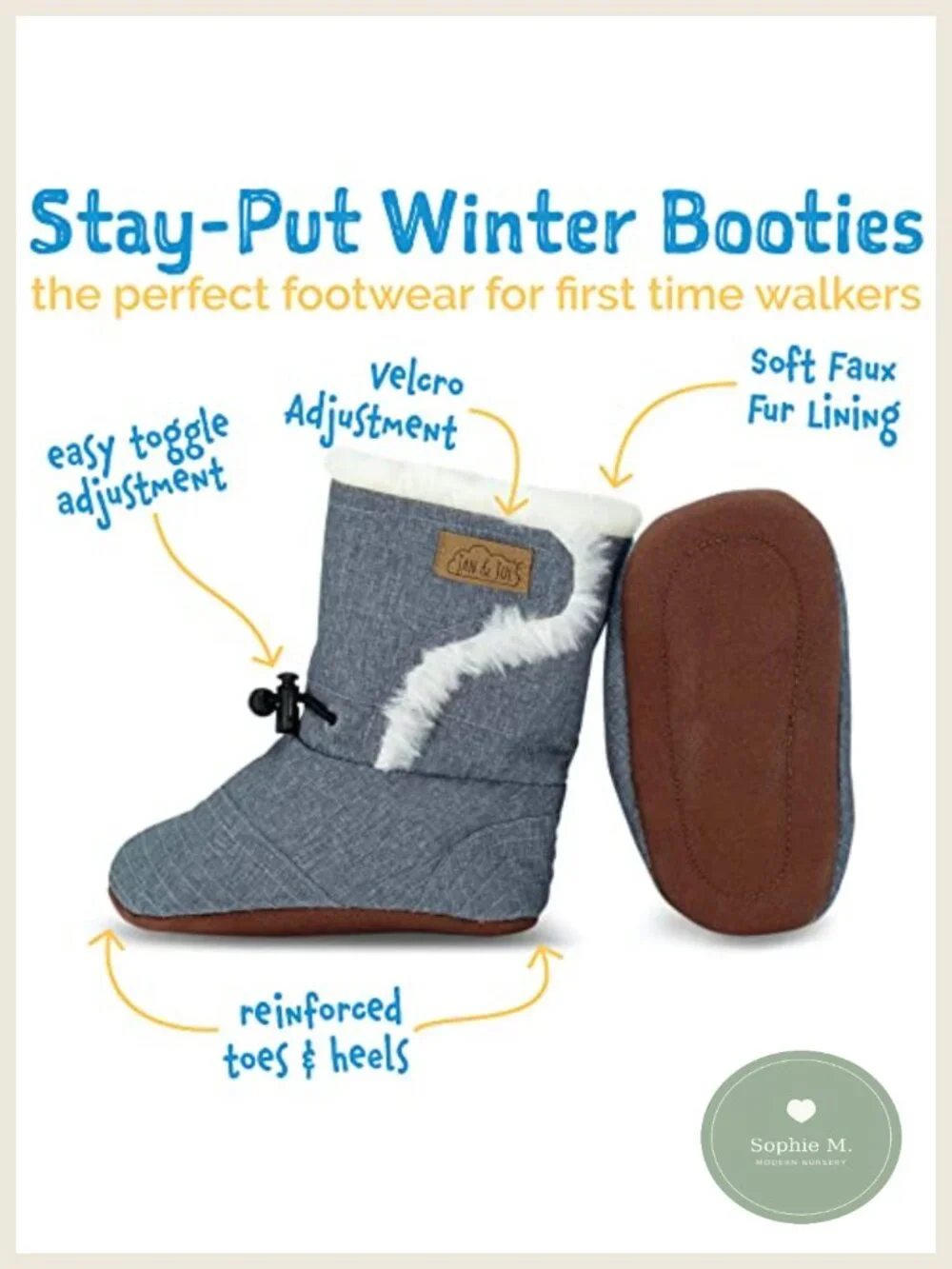 Water Resistant Winter Baby Booties with Faux Fur Lining